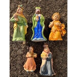 5 French Vintage It. Mix of Nativity Scene Figurines Christmas Decor Old Word